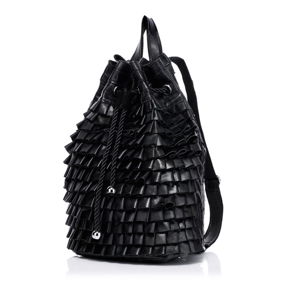 Only 2 Left - Final Sale Genuine Ruffle Black Leather Backpack